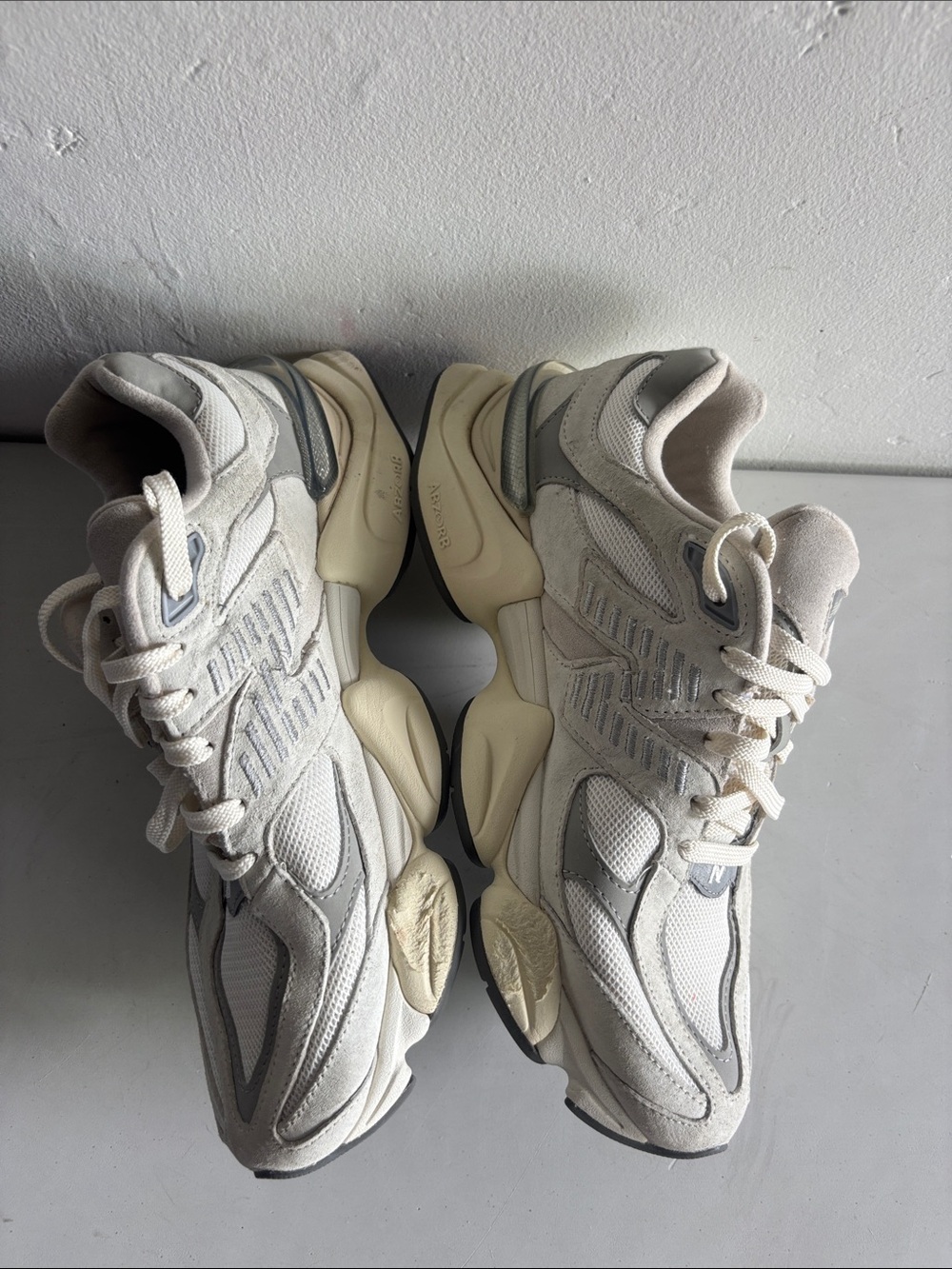 New Balance 9060 low top Neutral Gray & Cream Retro Runner Sneakers - Picture 6 of 7